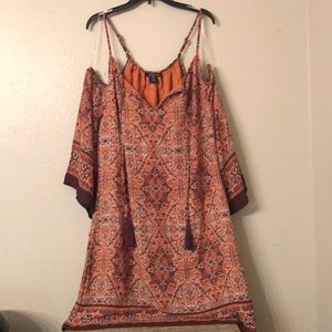 EUC orange dress with Mandala print w/teal accents